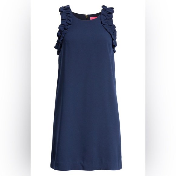 NWT Lilly Pulitzer Navy Kailee Ruffle Shift Mini Dress Career Work Attire LARGE - Picture 6 of 12